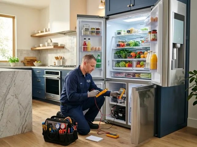Appliance Repair Hero refrigerator technician testing a fridge on a Bridgeville, PA service call